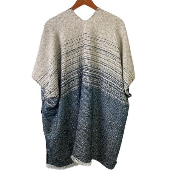 Lucky Brand Striped Kimono Poncho Sweater Wrap Ombre Open Front Fringe Hem Boho - Picture 9 of 14